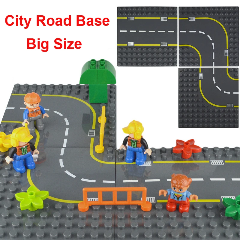 

Big Size City Road Base Plate Straight Curve Street Baseplate Board Building Blocks Sets Compatible Duplo Bricks Toys Gift