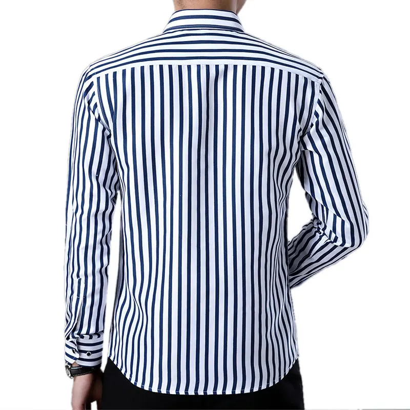 R.N.J. Brand Classic Bi-color Striped Shirts Mens Clothes 2018 Long Sleeve Mens Dress Shirts Casual Slim fit Men Social Shirt