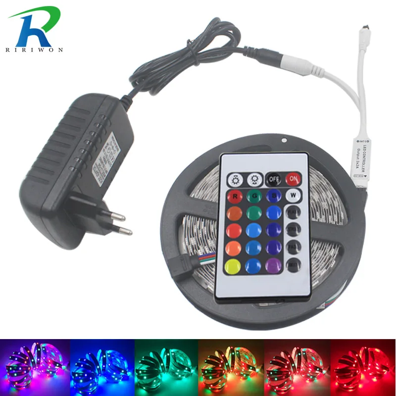 

RGB LED Strip 3528 5M 10M Strip LED Light RGB DC12V Flexible 24KEY IR Remote Controller 12V Power RGB led strip 12v