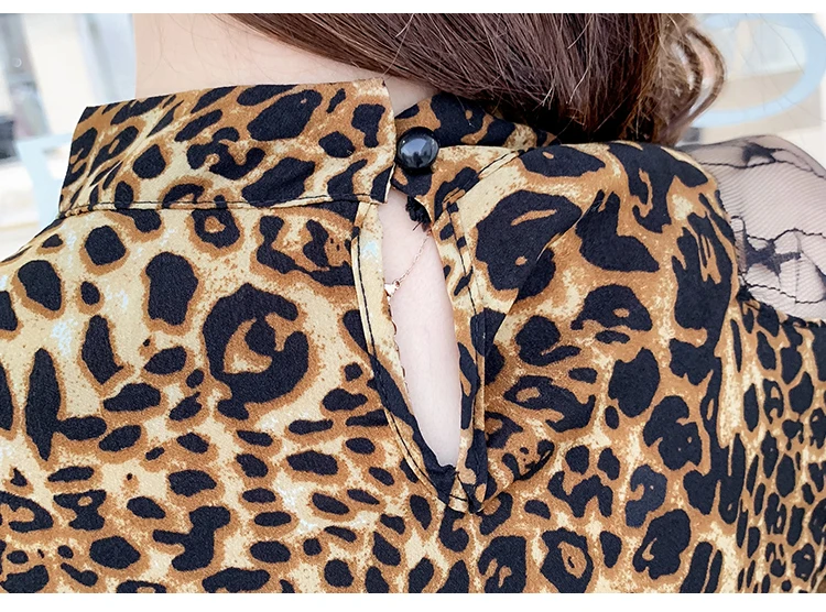 Женские топы леопардовые и блузки с круглым вырезом с пышными рукавами женские офисные рубашки велюровые длинные кружевные 2034 50