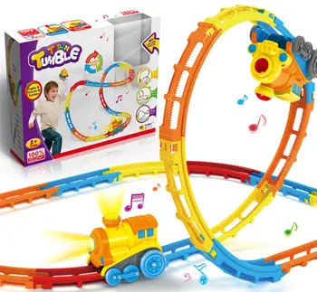 

High quality Rolling track small train toy Three kinds of track patterns with Light and music toy baby kids birthday best gift