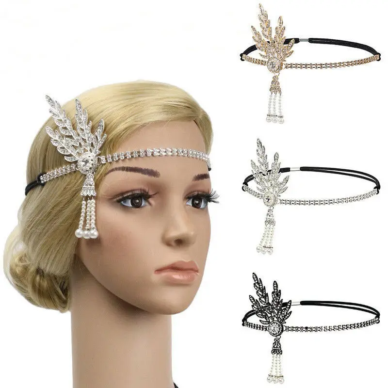 

New Great Gatsby Headband Hat 1920's Hair Cap Silver Ivory Daisy Vintage Flapper Costume Dress Accessories