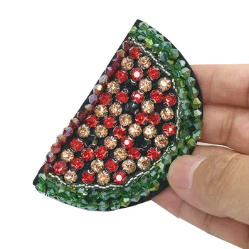

6pc 7x4cm Sew On Crystal Watermelon Patch Beaded Cherries Applique Fruit Patches For Clothing Bag Parches DIY Accessories AC0980