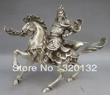 

Collectable Tibet Silver Warrior God Guan Yu Statue wholesale factory Bronze Arts outlets