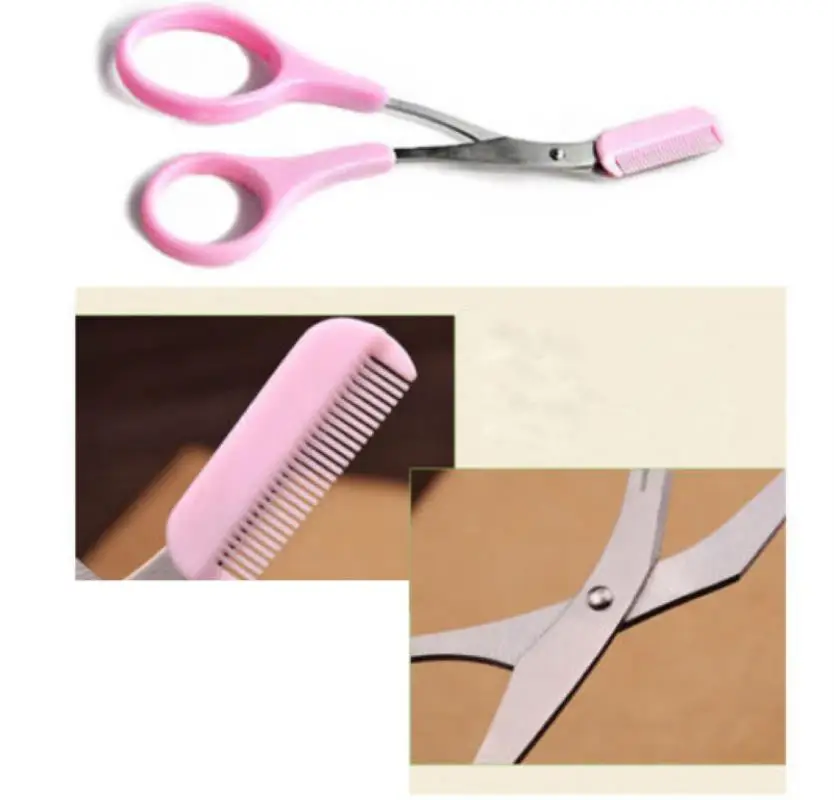 Shellhard 1pc Portable Women Eyebrow Trimmer Scissors Comb Eyelash Hair Cutter Remover For Makeup Tool