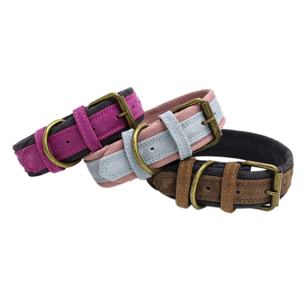 

Adjustable Double Layer Dull Polish Cowhide Dog Puppy Pet Collars collier lumineux chien glowing collars for dogs Pet Supplies