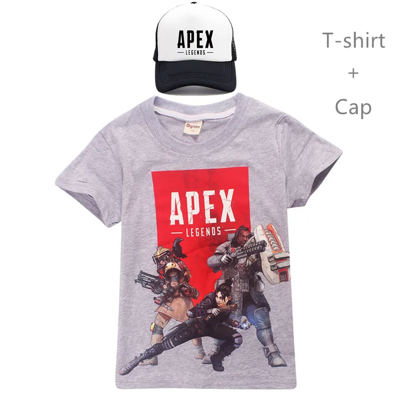 Коллекция года, красный топ, короткая футболка с героями игры Apex Legends детская повседневная одежда футболка из хлопка для мальчиков и подростков одежда для маленьких девочек+ Кепка - Цвет: t8435gray-set