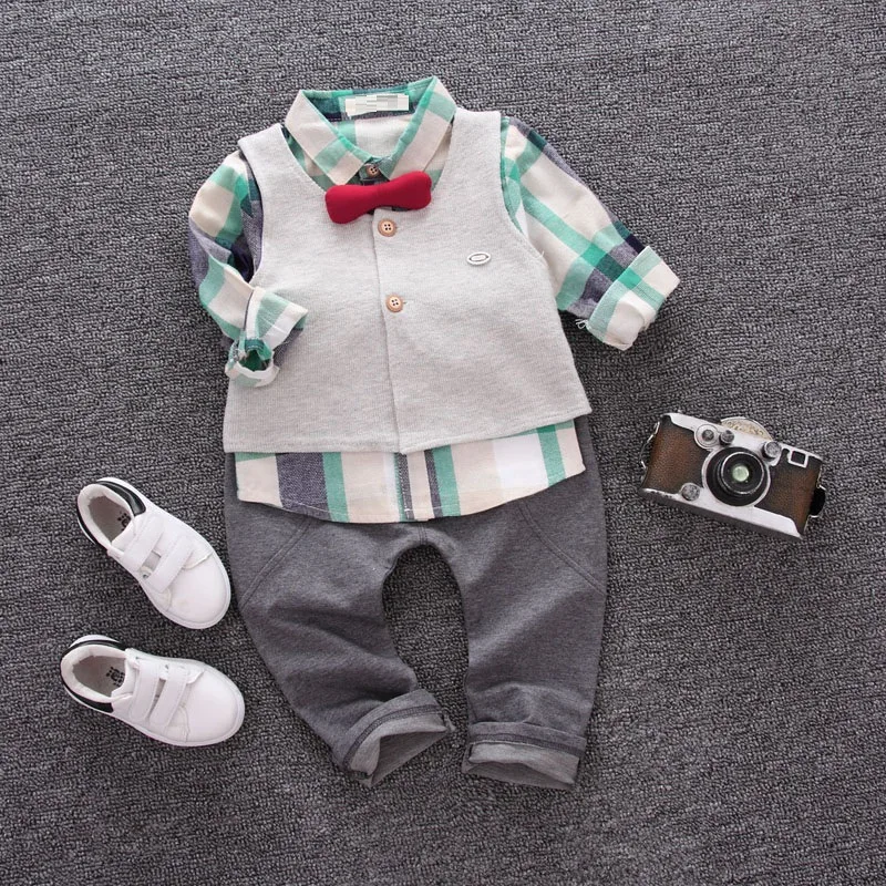 

Fashion Baby Boys Girls Clothing Sets Cotton Spring Autumn Kids Suits Grid O-neck New 2018 Children Clothes Sets