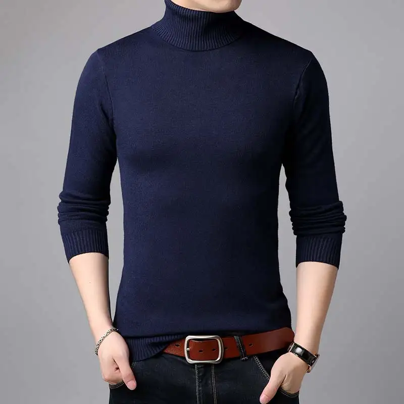 Пуловер с высоким воротом, толстый теплый мужской свитер, мужские трикотажные свитера, Мужская одежда, облегающая Вязанная одежда, модная одежда 52529 - Цвет: Тёмно-синий