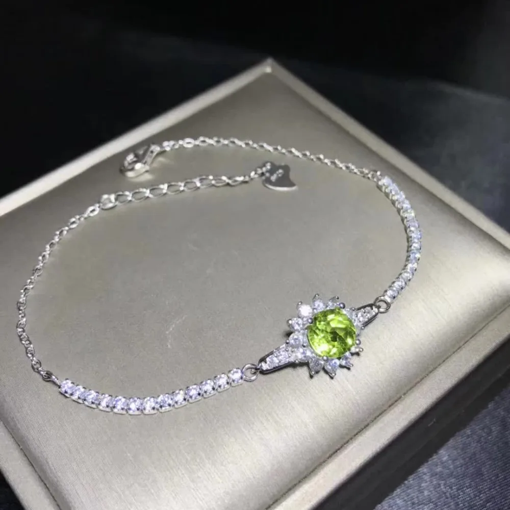 

Natural olivine bracelet 925 pure silver inlaid round 6.5 mm fashion style