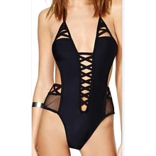 Летний Стиль Женский цельный купальник сексуальные без рукавов ремни для бандажа купальный костюм для женщин черный купальник один шт