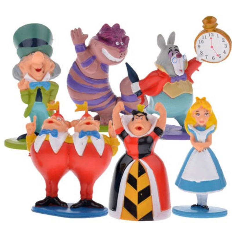 

6Pcs/Set High Quality Alice In Wonderland Alice Queen of Heart White Rabbit Cheshire Cat Action Figure Toys