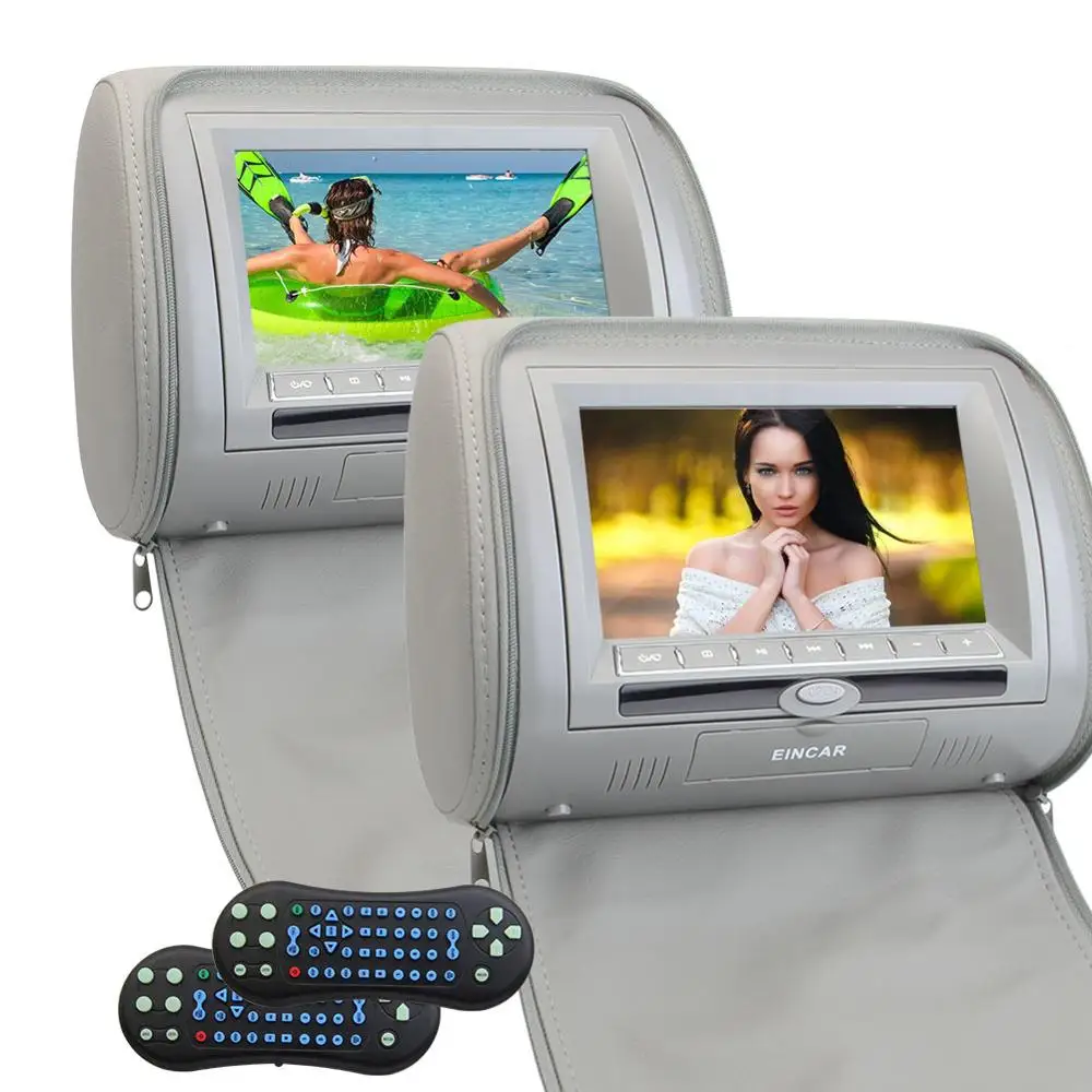 Discount Eincar 2PCS Car DVD Player Multimedia Headrest Pillow with TFT LCD Wide car Auto Monitor digital screen FM Transmitter (Gary) 2