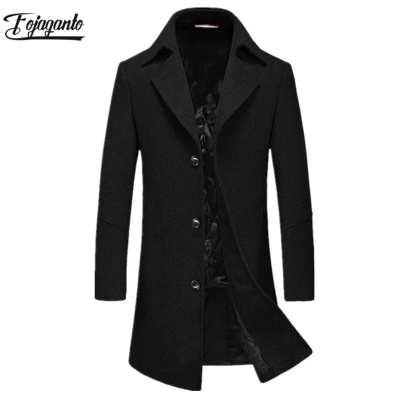 

FOJAGANTO Men Winter Wool Coat Men New Casual Turn-down Collar Warm Thick Wool Blends Woolen Pea Coat Male Trench Coat Overcoat