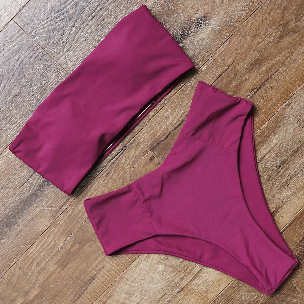 High Waist Bikini Set 2018 Bandeau Swimsuit Strapless Swimwear Women Solid Bikinis Push Up Women's Swimming Suit Bathing Suit