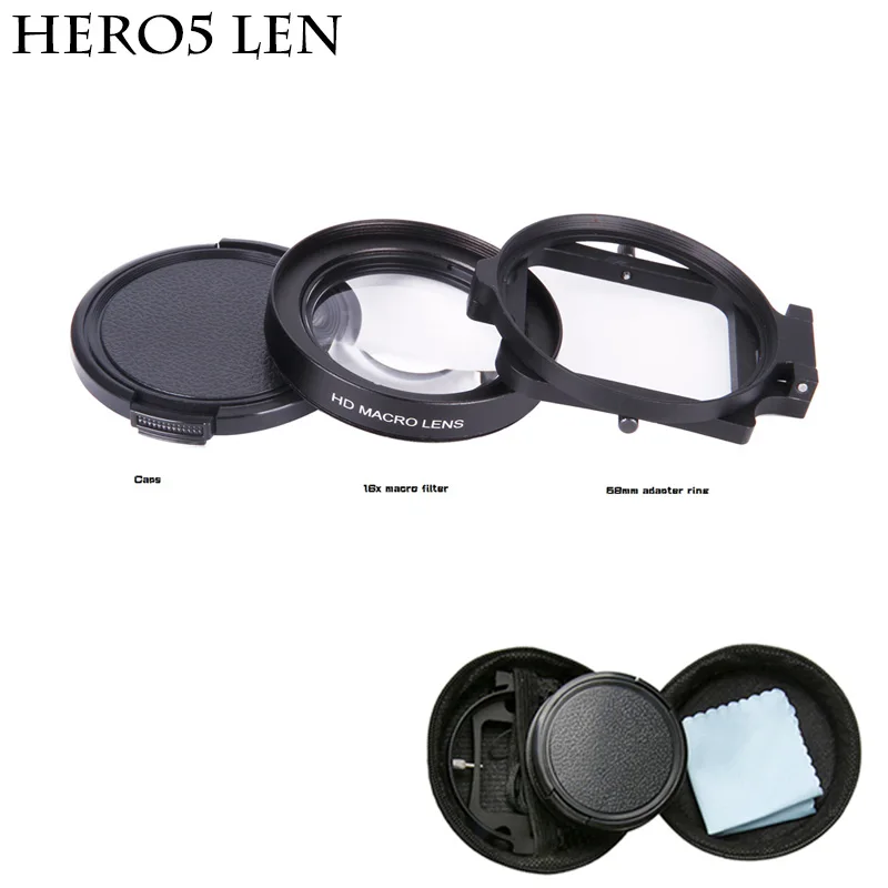 Hero 5 58 мм Лупа 16x увеличение Макро Лен+ UV фильтр объектива для GoPro Hero 5 Black Edition чехол GoPro Интимные аксессуары