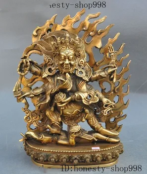 

christmas Old Tibet Buddhism Fane Bronze Gilt 6 Arm Mahakala Wrathful Deity Buddha Statue halloween