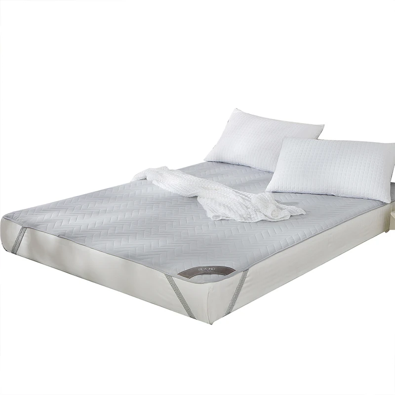 BEYOND Grey Quilted Mattress Pad with Filling Polyester Thicker Warm Mattress Cover with Elastic