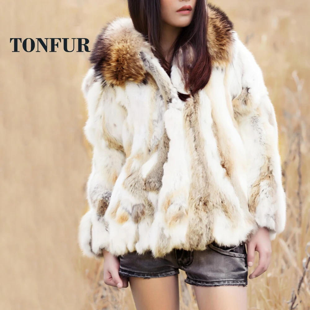 

New Fashion Low Discount 100% Real Rabbit Fur Coat With Luxury Genuine Fox Fur Collar Jacket Factory Wholesale OEM DFP986