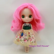 [MBL008] 8 дюймов кукла средней длины# розовые Вьющиеся Волосы средней длины кукла подходит макияж кукла