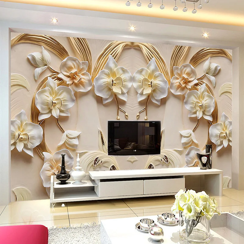 Пользовательские фото обои 3D рельеф бабочка Орхидея фон настенная Фреска гостиная ТВ диван домашний декор классические обои рулоны
