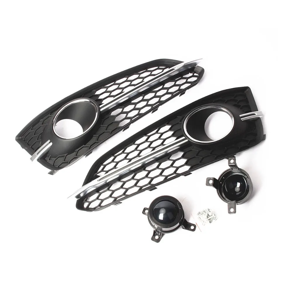 

Honeycomb Chrome Front Left Right Bumper Lower Fog Light ACC Grilles Cover for AUDI S8 / S-Line(A8) 2015 2016 2017