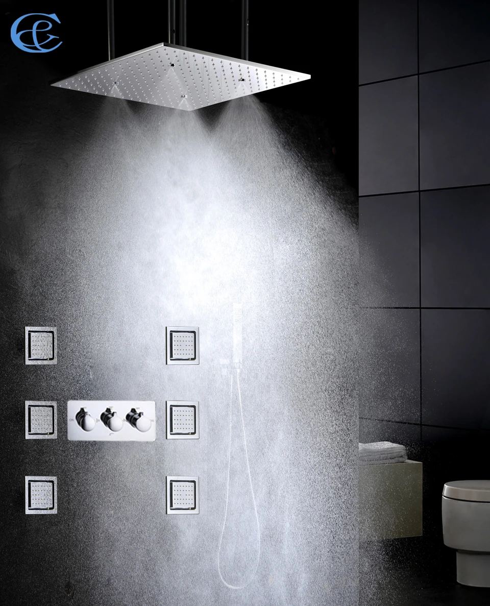

50X50 CM Atomizing And Rainfall Luxury Bathroom Shower Faucet Set Shower Head Large Water Flow Bathroom Shower Valve Spa At Home