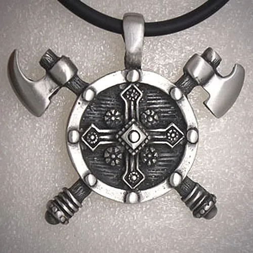 Viking Seal Barbarian Gladiator Medieval Double AXE Shield Silver Pewter Pendant | Украшения и аксессуары