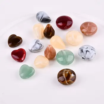 

Wholesale Trendy 100pcs/lot color stripe printing geometry rounds/hearts/Water droplets shape fashion beads diy jewelry making
