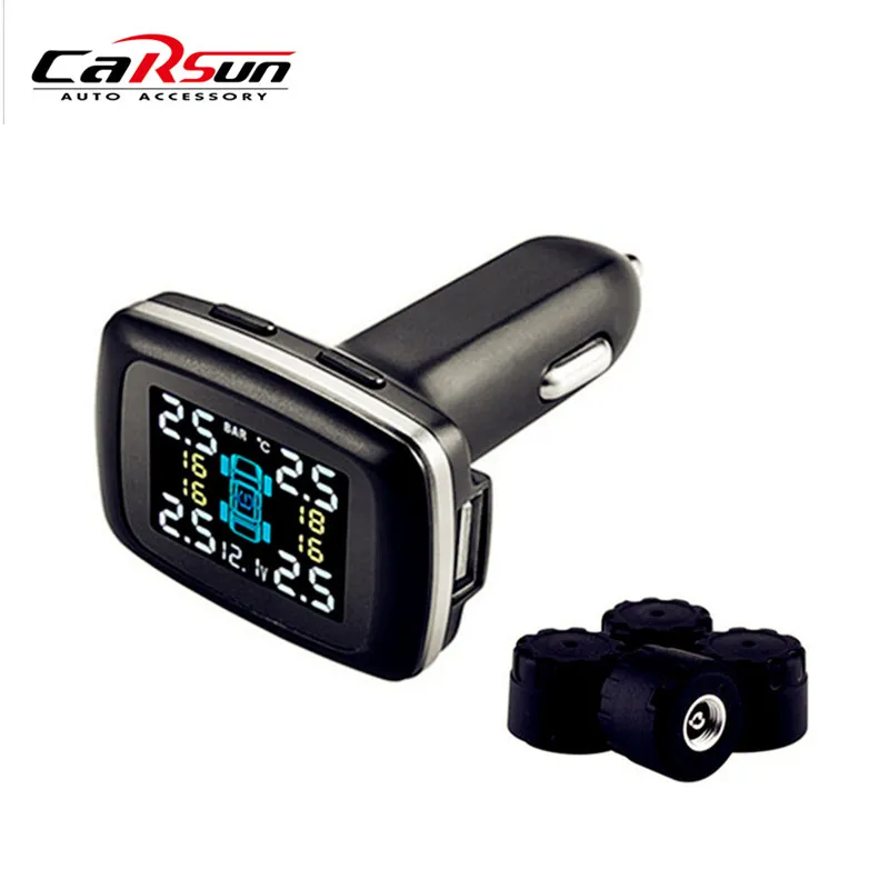 

Profession Auto Wireless Universal TPMS Tire Pressure Sensor Tire Pressure Monitoring System with USB socket show temperature