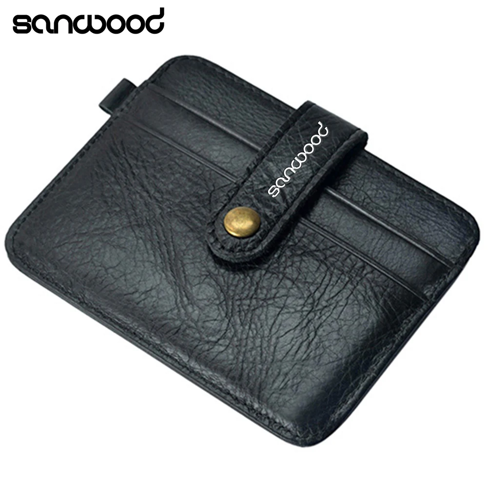 

Men Leather Slim Wallet ID Credit Card Holder Button Case Mini ID Holders Business Credit Card Holder Thin Small Business Holder