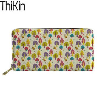 

Thikin Women's PU Leather Purse Animal in Forest Printing Fashion Cash Wallets Ladies Long Phone Card Holders Feminine Party Bag