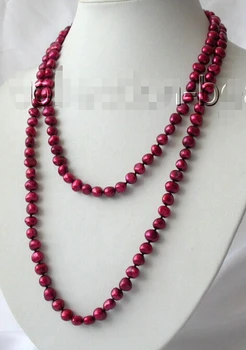 

Prett Lovely Women's Wedding FREE shipping>>>>stunning long 50" 9mm red baroque freshwater cultured pearl necklace m230