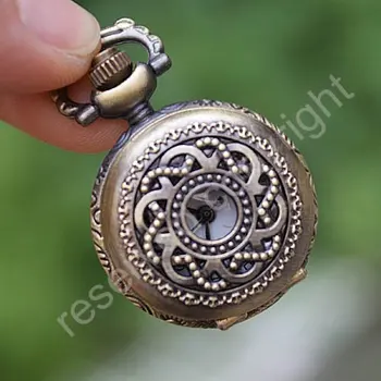 

Bronze Tone Flower Hollowed Mini Necklace Pocket Watch Ship with tracking number Nice Xmas Gift Wholesale Price H096