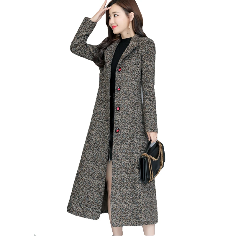 Winter Wool Blends Coat Women Long Slim Thicken Warm Woolen Coats Plus