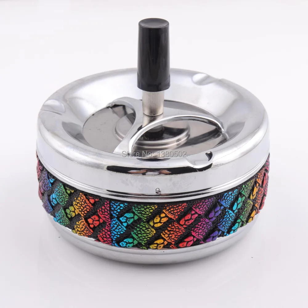 New Design top Grade Stainless steel metal ashtray with lids leather