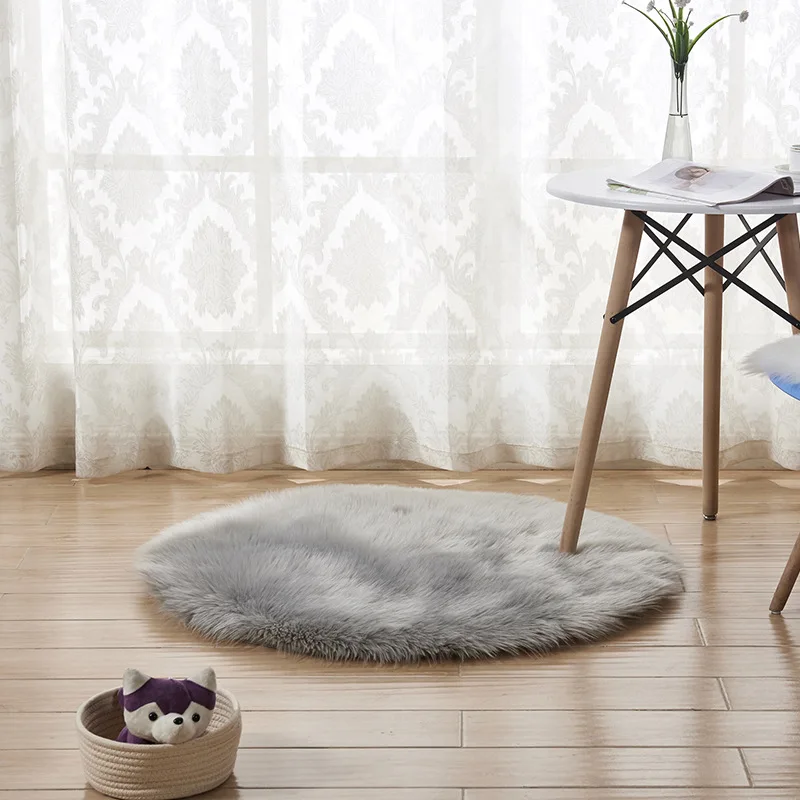 Plush Fabric Round Carpet for bedroom soft shaggy area rug for kids room bed chair floor mat round artificial sheepskin rugs Plush Fabric Round Carpet for bedroom soft shaggy area rug for kids room bed chair floor mat round artificial sheepskin rugs
