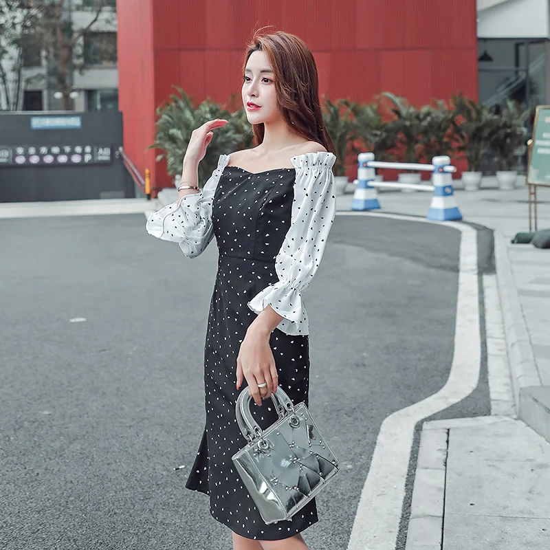 JIBAIYI Elegant Off Shulder Chiffon Women Dress Summer Sexy Slash Neck Party Dresses for Female Office Dot Flare Sleeve Sundress JIBAIYI Elegant Off Shulder Chiffon Women Dress Summer Sexy Slash Neck Party Dresses for Female Office Dot Flare Sleeve Sundress