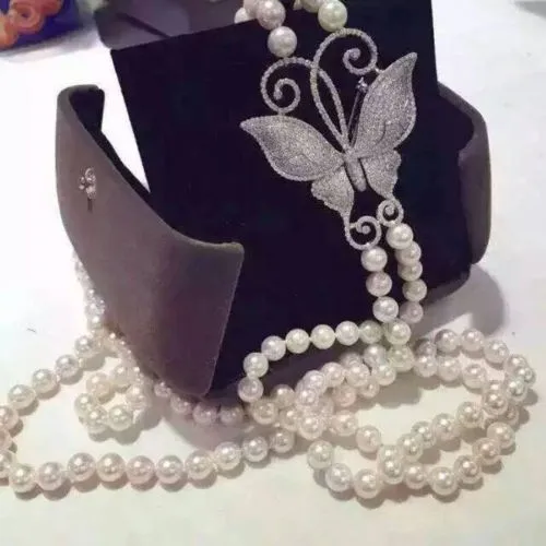 butterfly-Double-row-AA7-8mm-white-natural-freshwater-necklace-inlay-zircon(3)