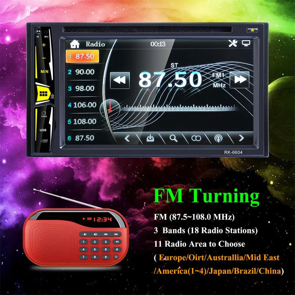 

Universal 12V 6.2'' 2 DIN Car DVD CD Player Autoradio Stereo 1080P Touch Screen Auto Radio MP5 Bluetooth TF USB FM Player Camera