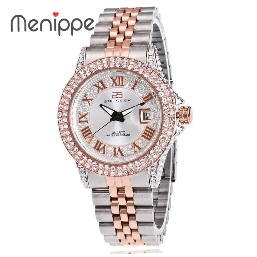 

High-end Fashion Set Auger Roman Numerals Gold Between Silver Band Man Watch Luminous Female Quartz Wristwatch calendar watch