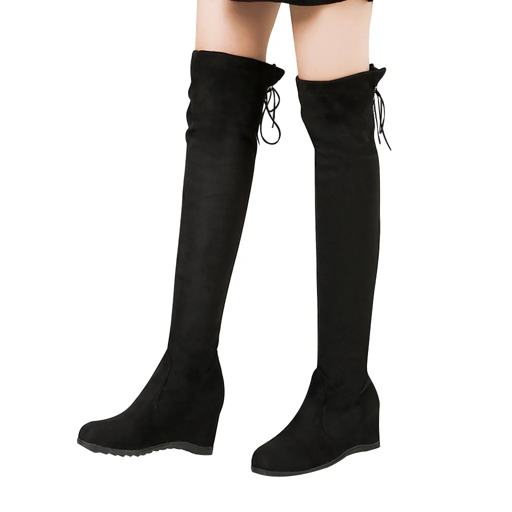 Г. Модные сапоги выше колена с острым носком Женская эластичная обувь на платформе, обувь с гибкой подошвой - Цвет: Черный