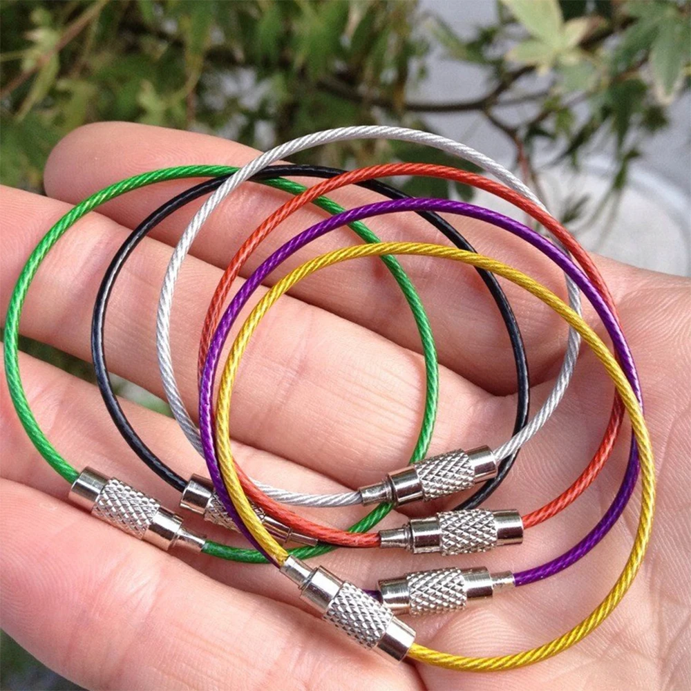 

5PC Colorful EDC Stainless Steel Carabiner Keychain Key Holder Wire Keyrings Cable Rope Screw Locking Key Chain Outdoor Tools