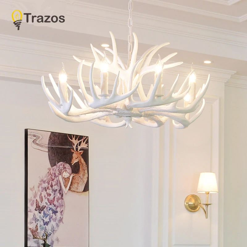 

Antlers Resin Chandelier Lamp Modern White Antler Chandelier Lustre Chandeliers E14 Vintage Pendant loft Lights Novelty Lighting
