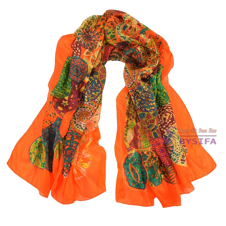 [BYSIFA] Ультрамодный весенне-осенний шелковый шарф, брендовый женский длинный шарф, накидка, Модный дизайн, кружевной узор, синий Шелковый шарф
