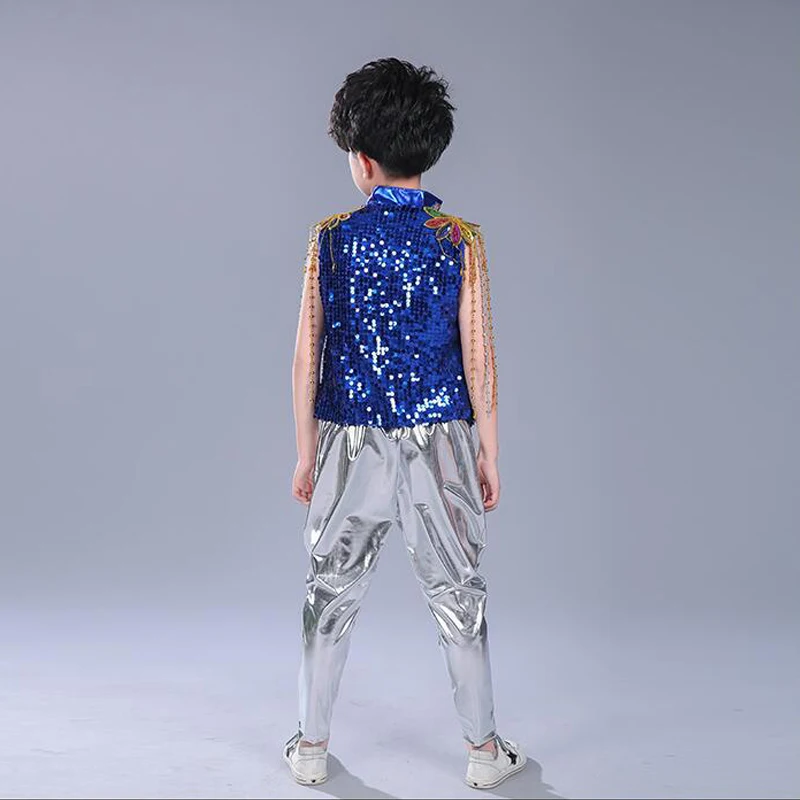 Kids Sequined Hip Hop Outfits Girls Jazz Tap Dancing Tops+Pants Boy Child Dance Stage wear Ballroom Party Dancewear Costumes girl dance costume children costumes