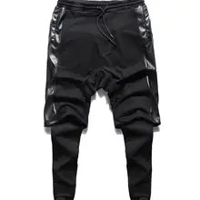 Новая мода мужская хлопковая индивидуальная обувь для ночного клуба с заниженным шаговым швом хип-хоп брюки Для мужчин черные шаровары c принтом Размеры размер 29-44