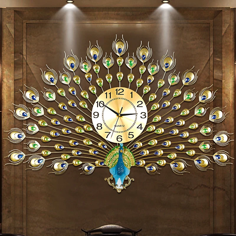 

Large Quartz Peacock Wall Clock European Modern Design Creative Living Room Decor Bedroom Silent Farmhouse Clock Wall Watch