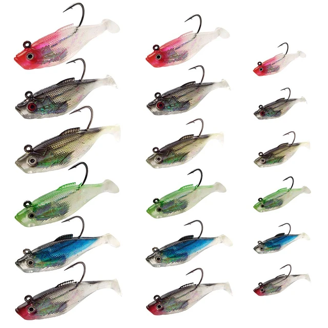 Shaddock 10Pcs Fishing Lures With T Tail 3D Eyes Soft Lead Jig