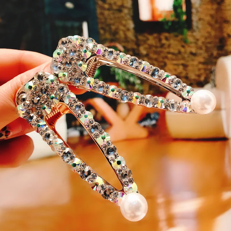 

2019 Korea Shiny Imitation Pearl Hair Pins Crystal Metal Hair Clips Hair Accessories for Women Girls Hairgrip Jewelry